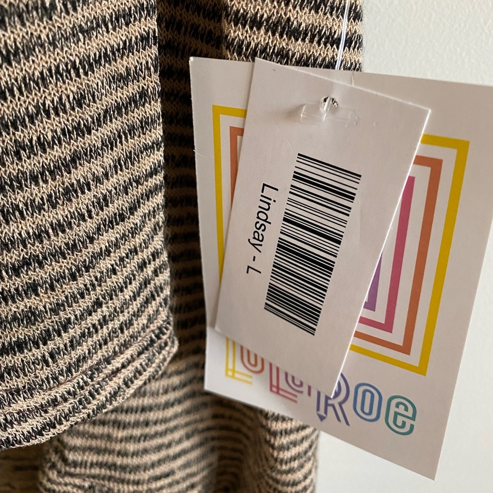 NWT LuLaRoe Brown and Black Lightweight Knit Lindsay Kimono Cardigan Size L - Picture 3 of 3